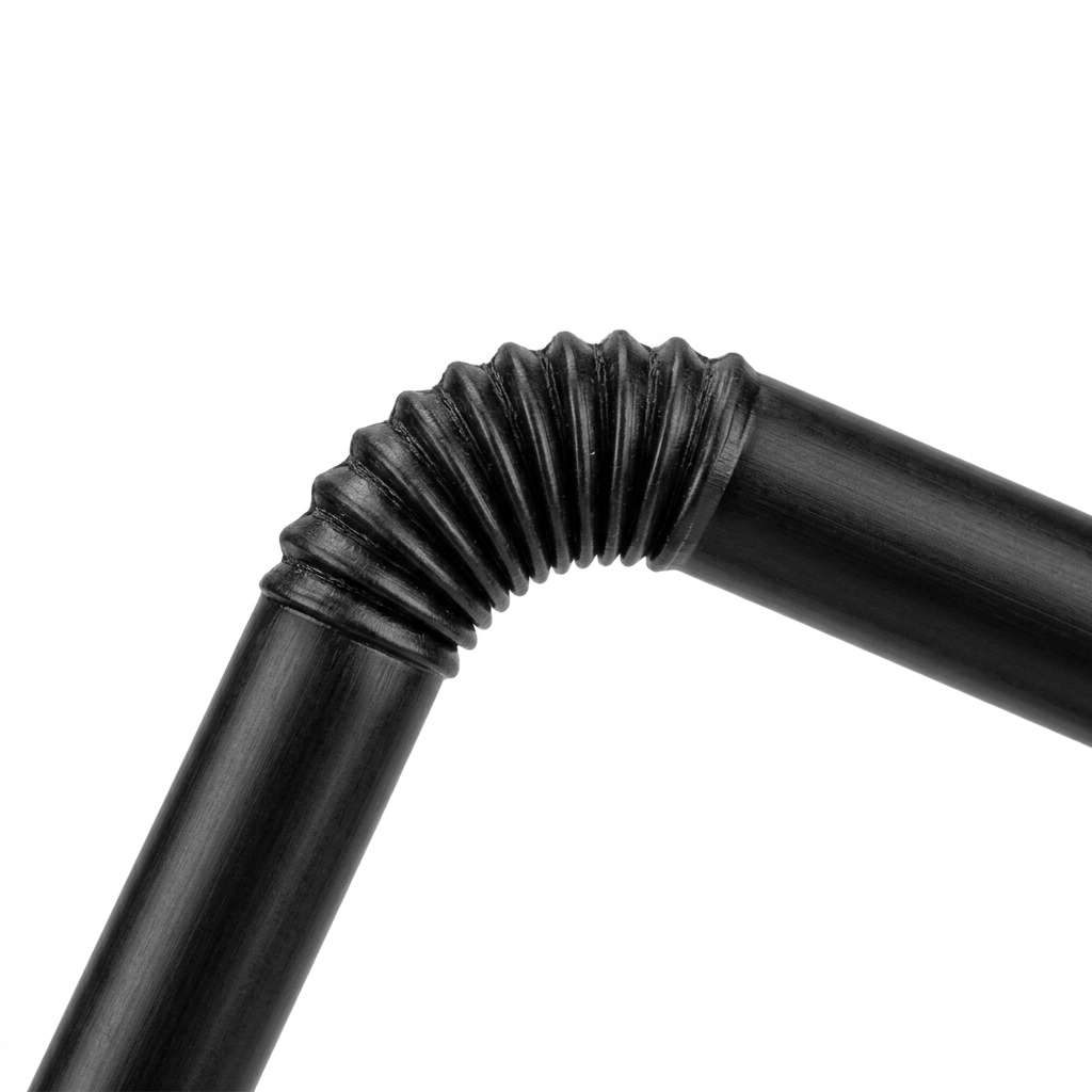 Black Flexible Straw – Bendable Neck Close-Up White Background