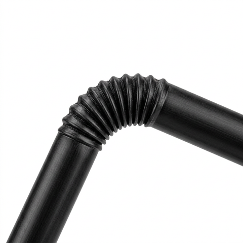 Black Flexible Straw – Bendable Neck Close-Up White Background