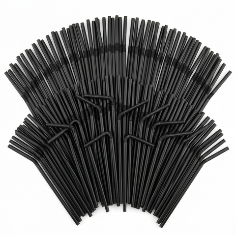 Black Flexible Straws – Bulk Quantity Fan Display White Background