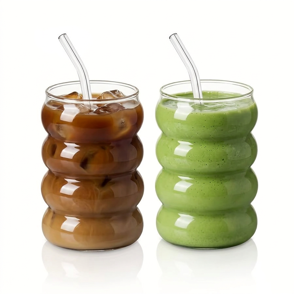 Borosilicate Ripple Glass Cups – Drinks Angle White Background