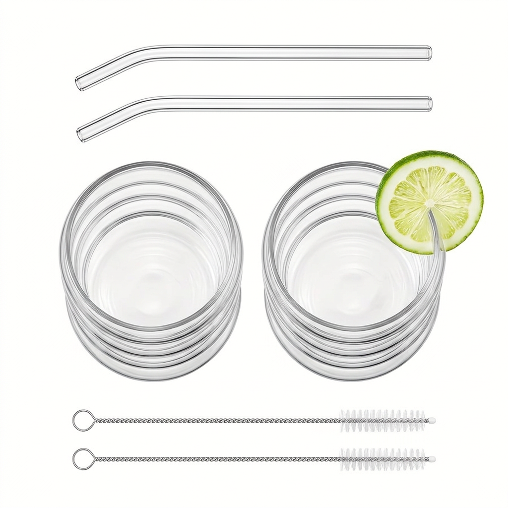 Borosilicate Ripple Glass Cups – Flat Lay White Background