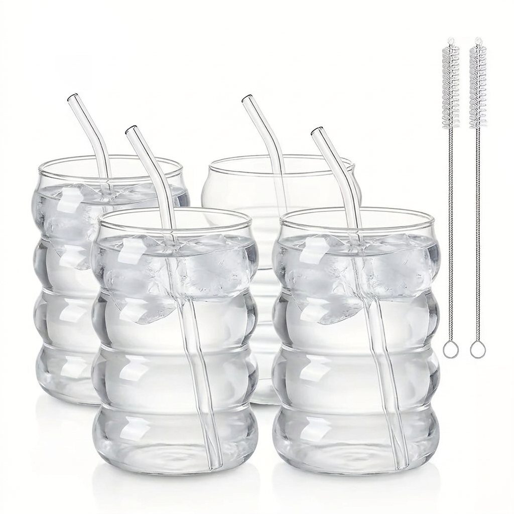 Borosilicate Ripple Glass Cups Set – Main White Background