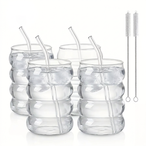 Borosilicate Ripple Glass Cups Set – Main White Background