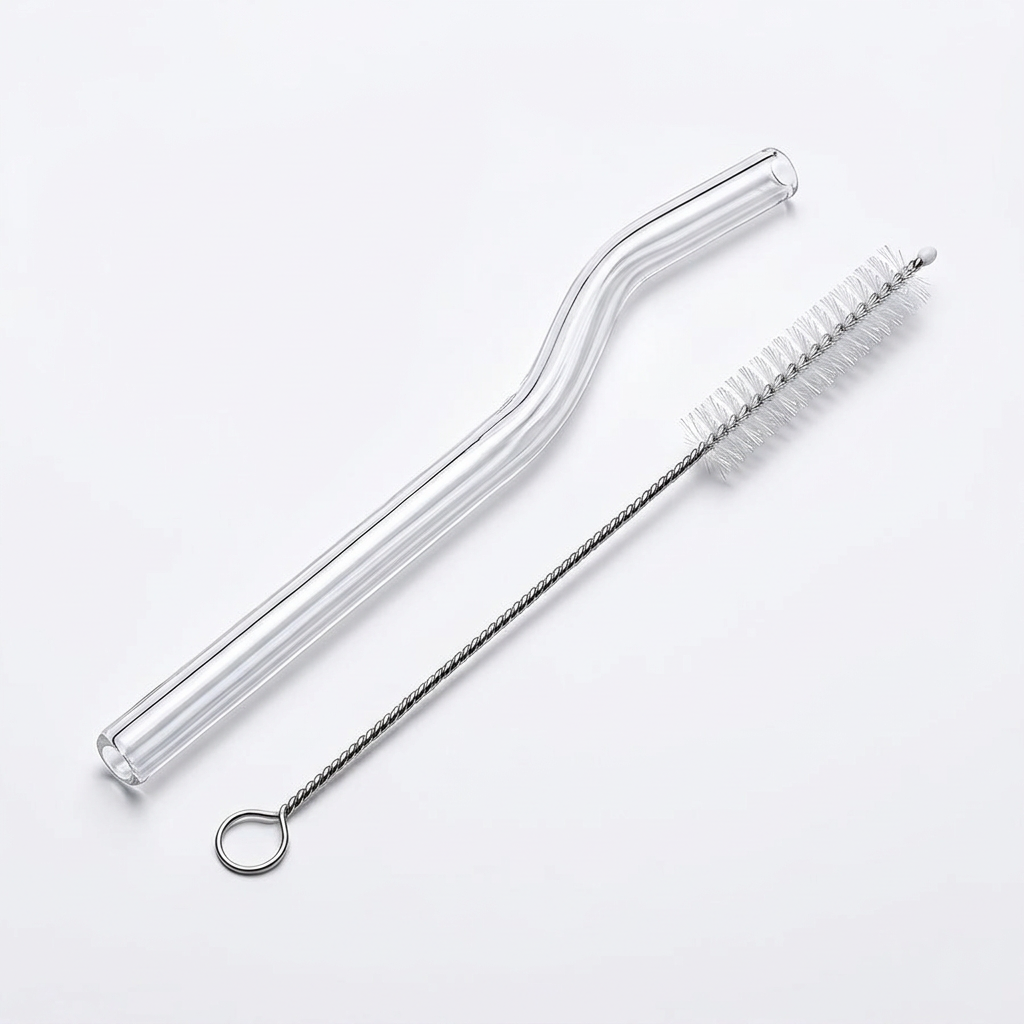 Glass Straw and Cleaning Brush – Detail White Background