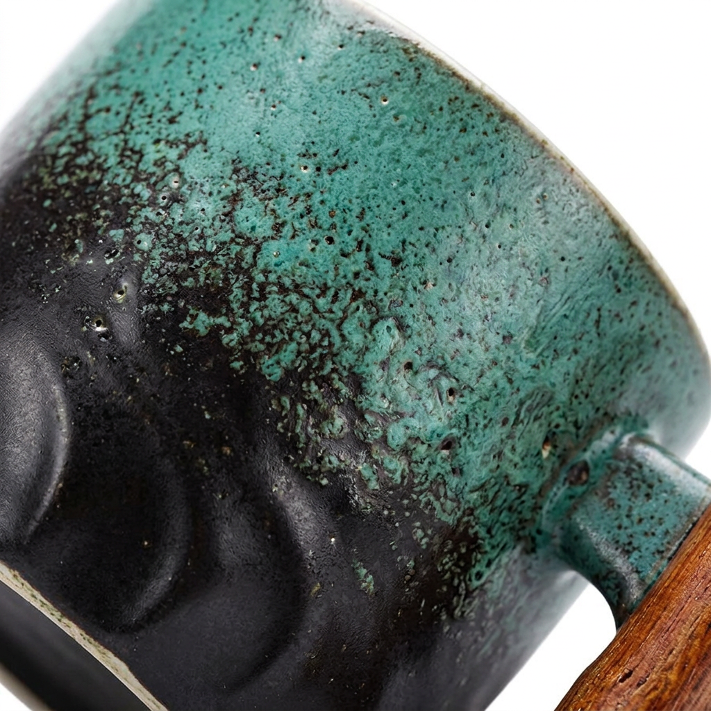 Handmade Ceramic Mug – Glaze Texture Close-Up White Background