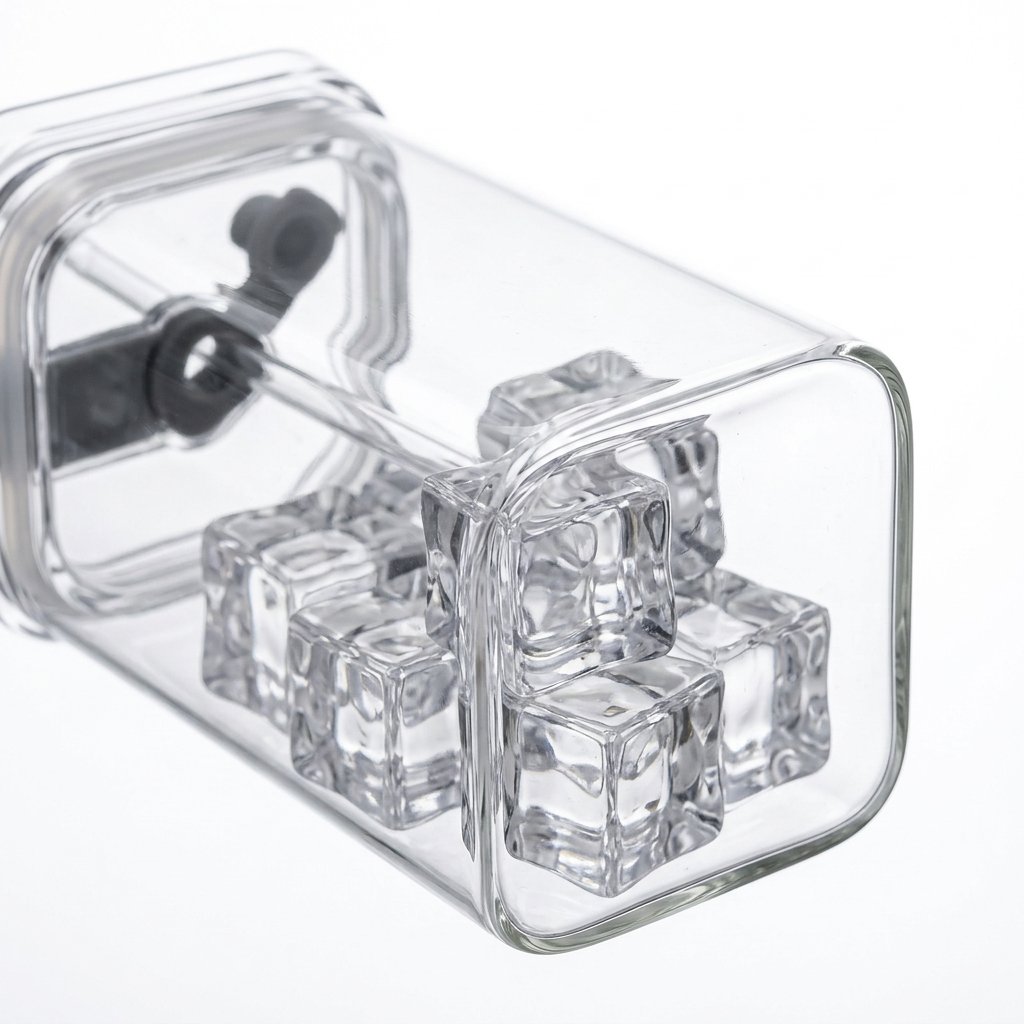 Square Glass Cup – Edge Detail Close-Up White Background