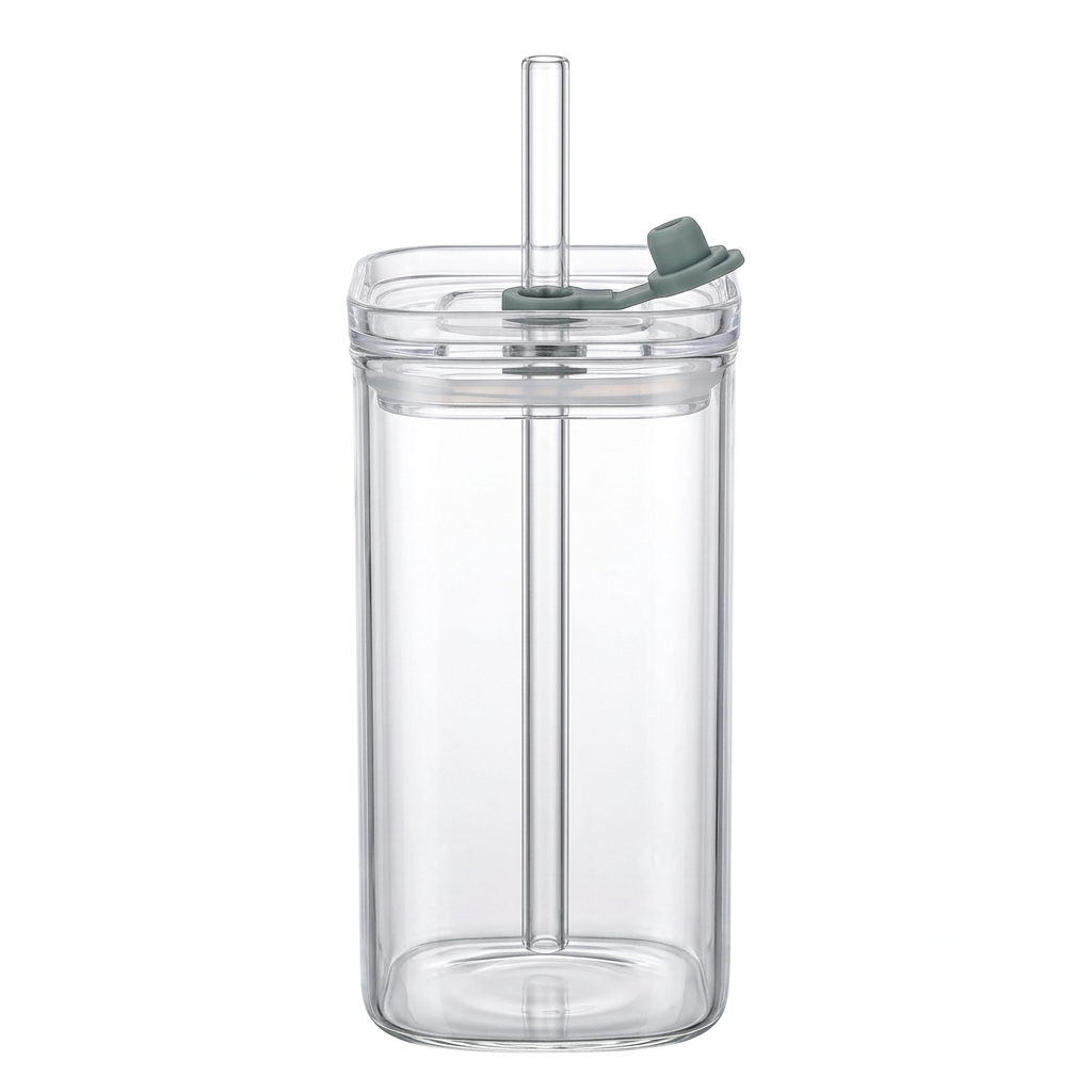 Square Glass Cup – Main Front View White Background